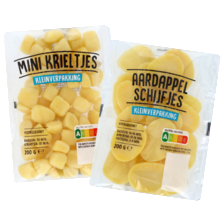 Mini krieltjes naturel of bistro
of aardappelschijfjes